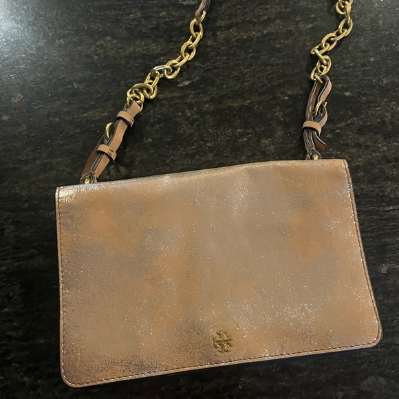 Tory Burch Handbags - Tory Burch Sadie‎ Metallic
Shoulder Bag-Tiramisu